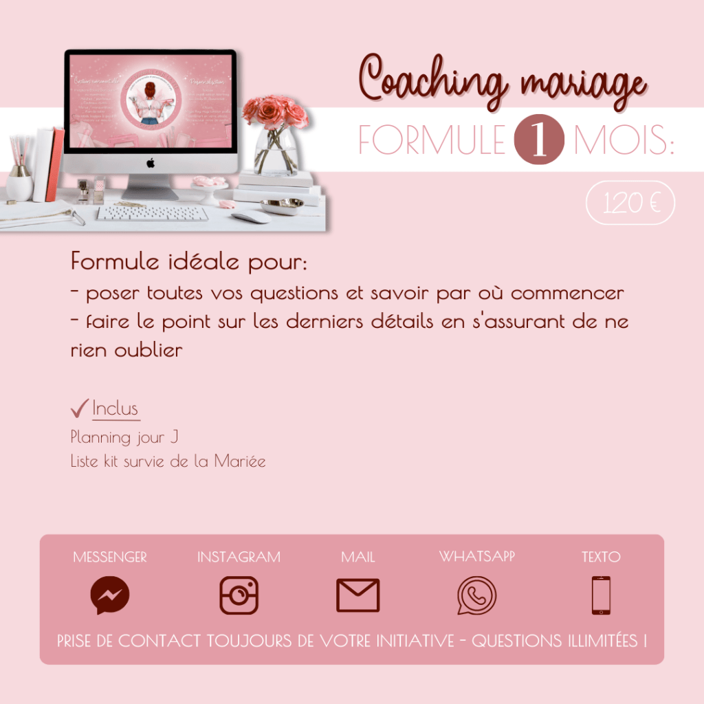 Formule coaching mariage 1 mois de CMQLF